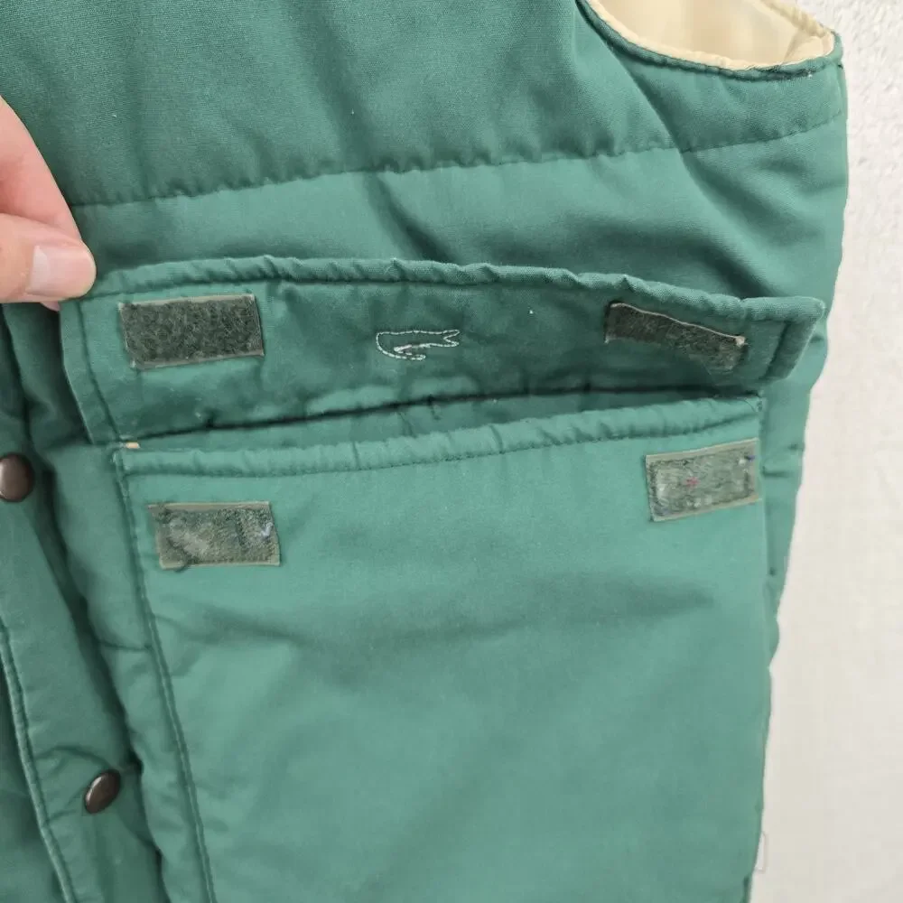 Vintage Lacoste Puffer Vest Mens Medium Green 90s Revirsible Full Zip Snap